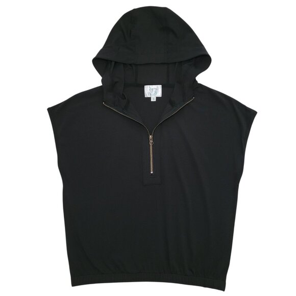 Salty Wave Tops - Salty Wave Sleeveless Quarter Zip Pullover Hoodie Black Small Minimalist
